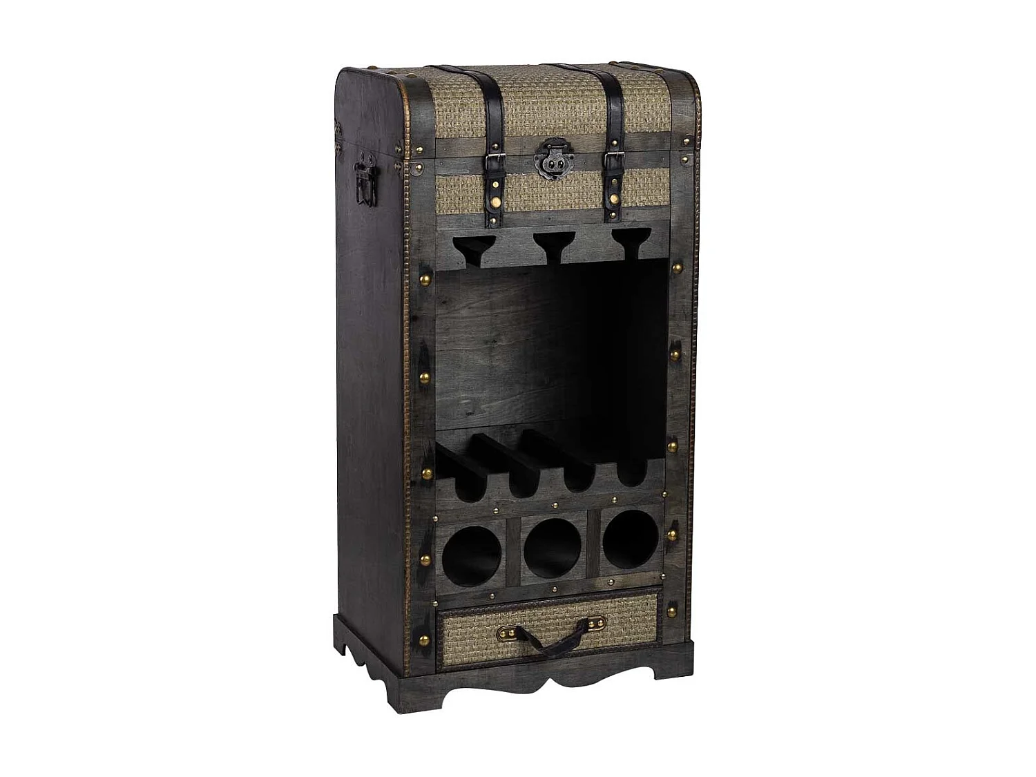 Baú adega de madeira marrom 44x30x85h cm