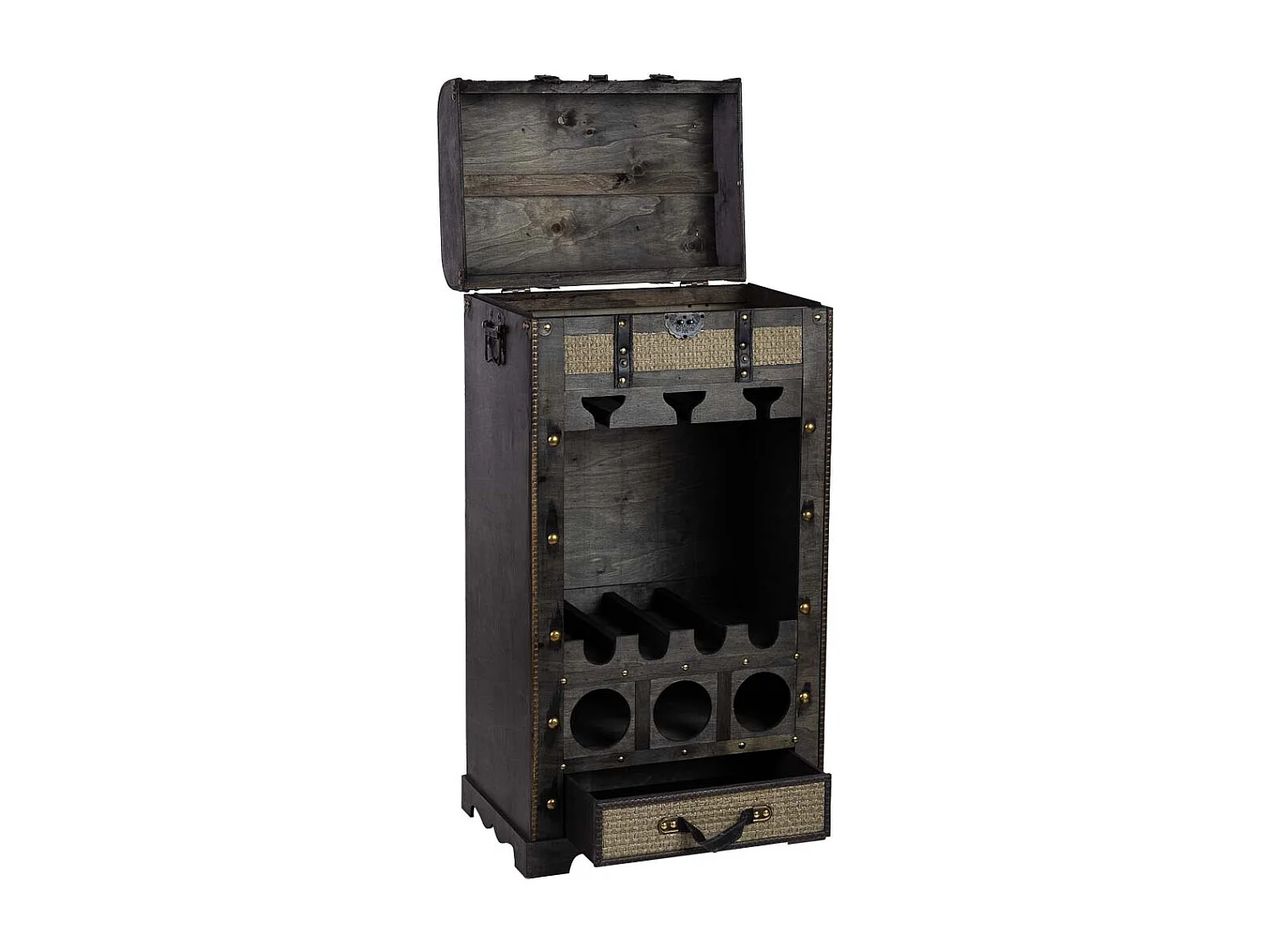 Baú adega de madeira marrom 44x30x85h cm