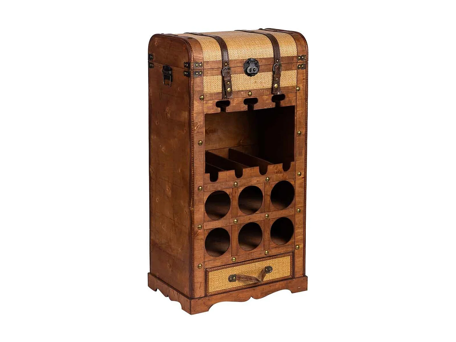 Weinregal-Truhe aus Holz braun, 44x30x85H cm