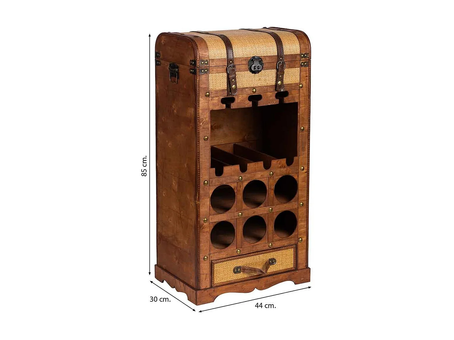 Weinregal-Truhe aus Holz braun, 44x30x85H cm