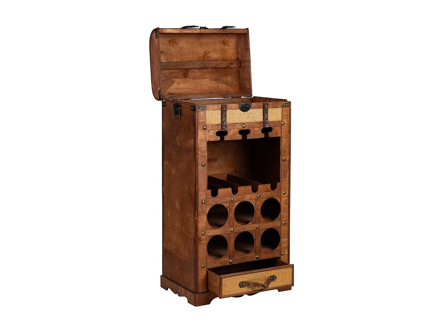 Weinregal-Truhe aus Holz braun, 44x30x85H cm