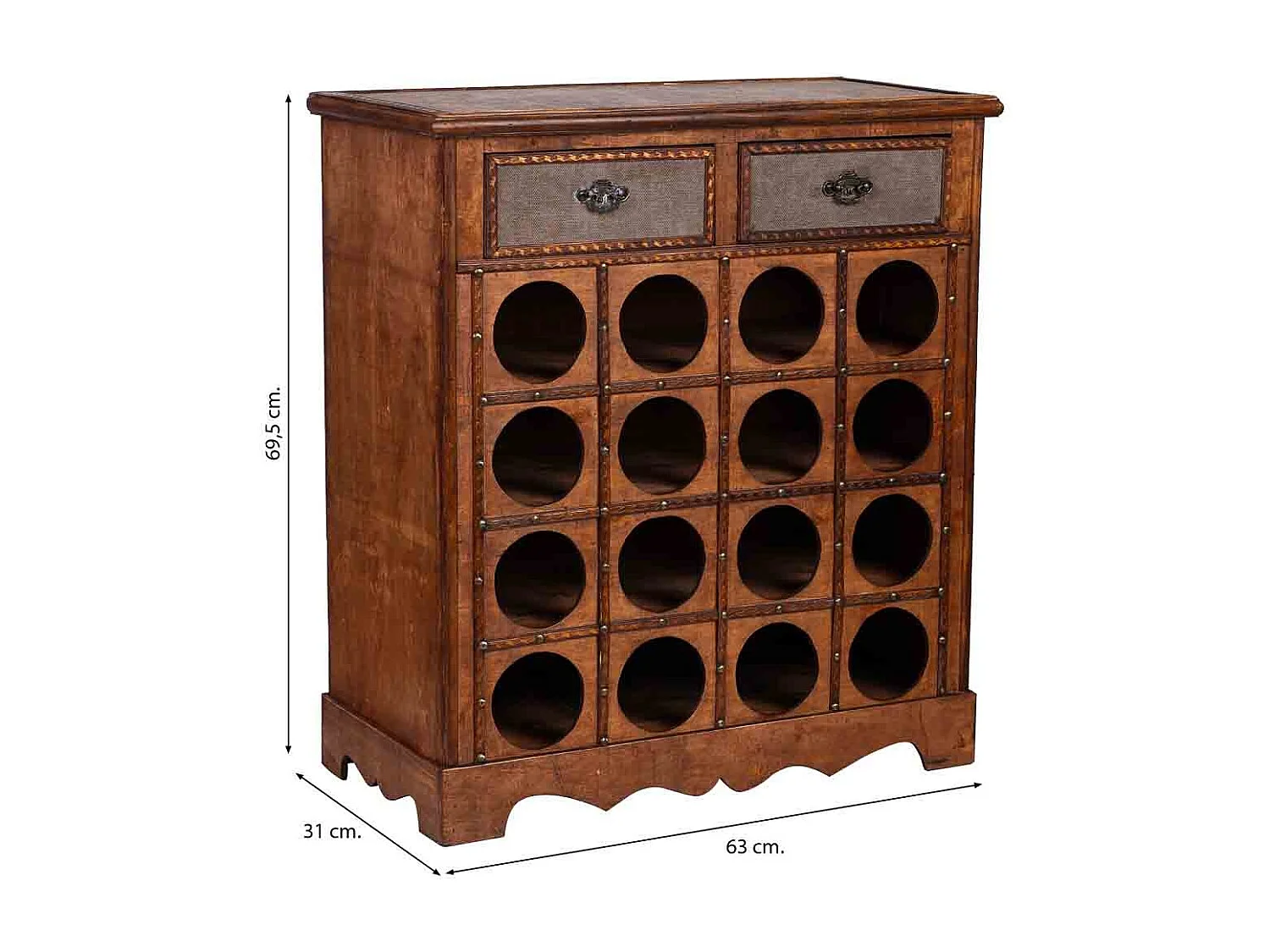 Weinregal-Truhe aus Holz braun, 63x31x69,5h cm