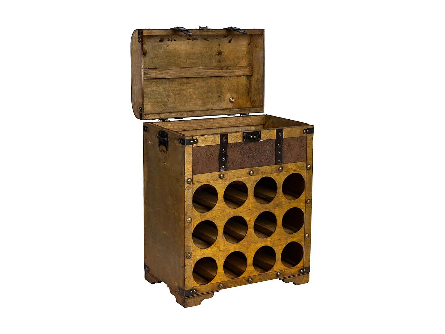 Weinregal-Truhe aus Holz braun, 45x28x59H cm