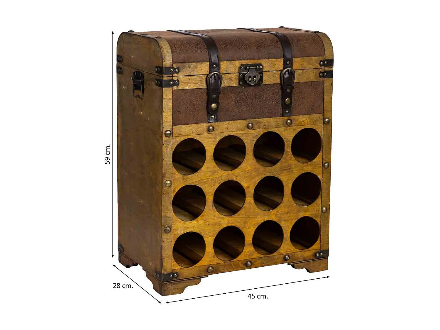 Weinregal-Truhe aus Holz braun, 45x28x59H cm