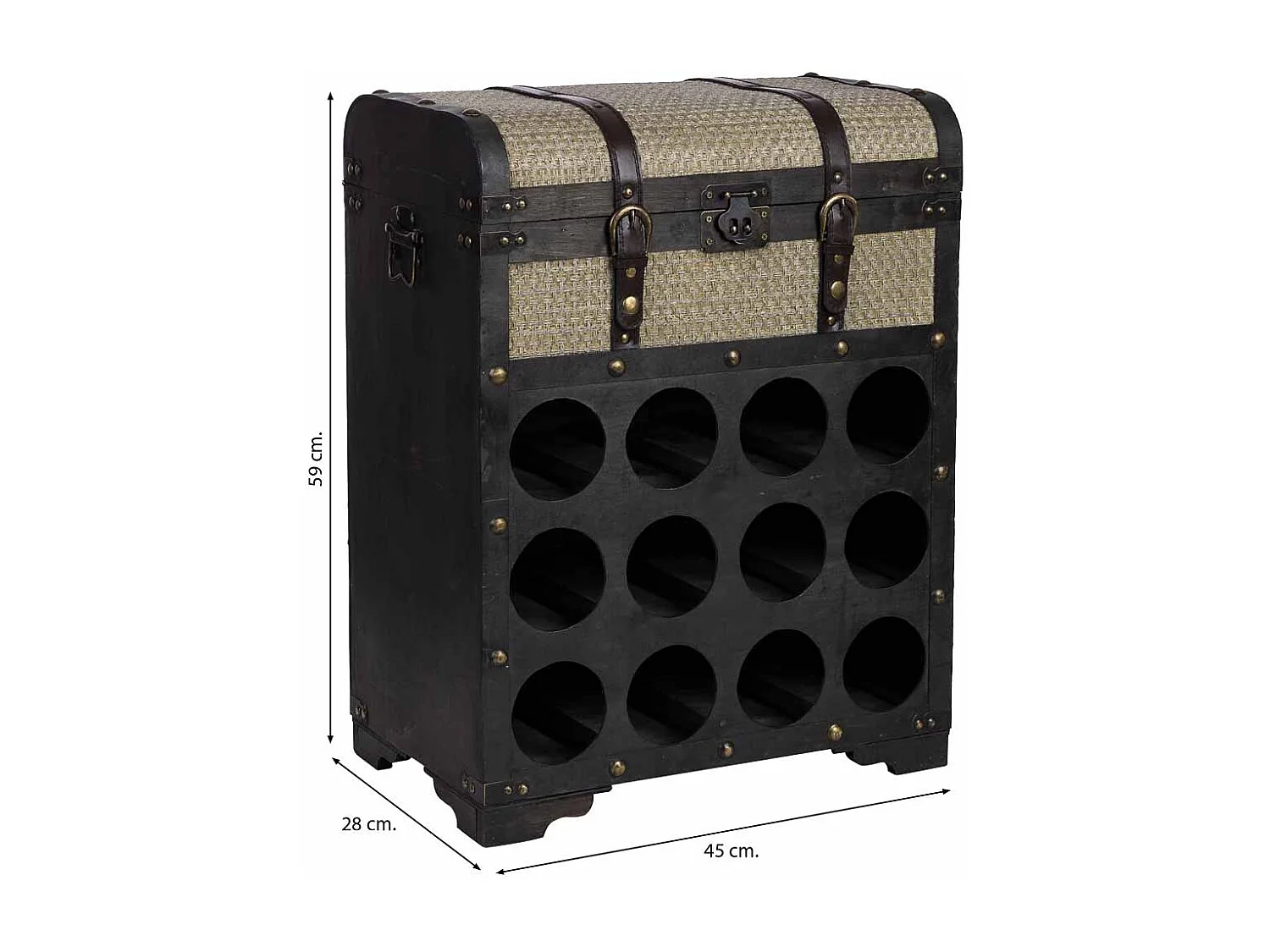 Baule portabottiglie in legno marrone 45x28x59h cm