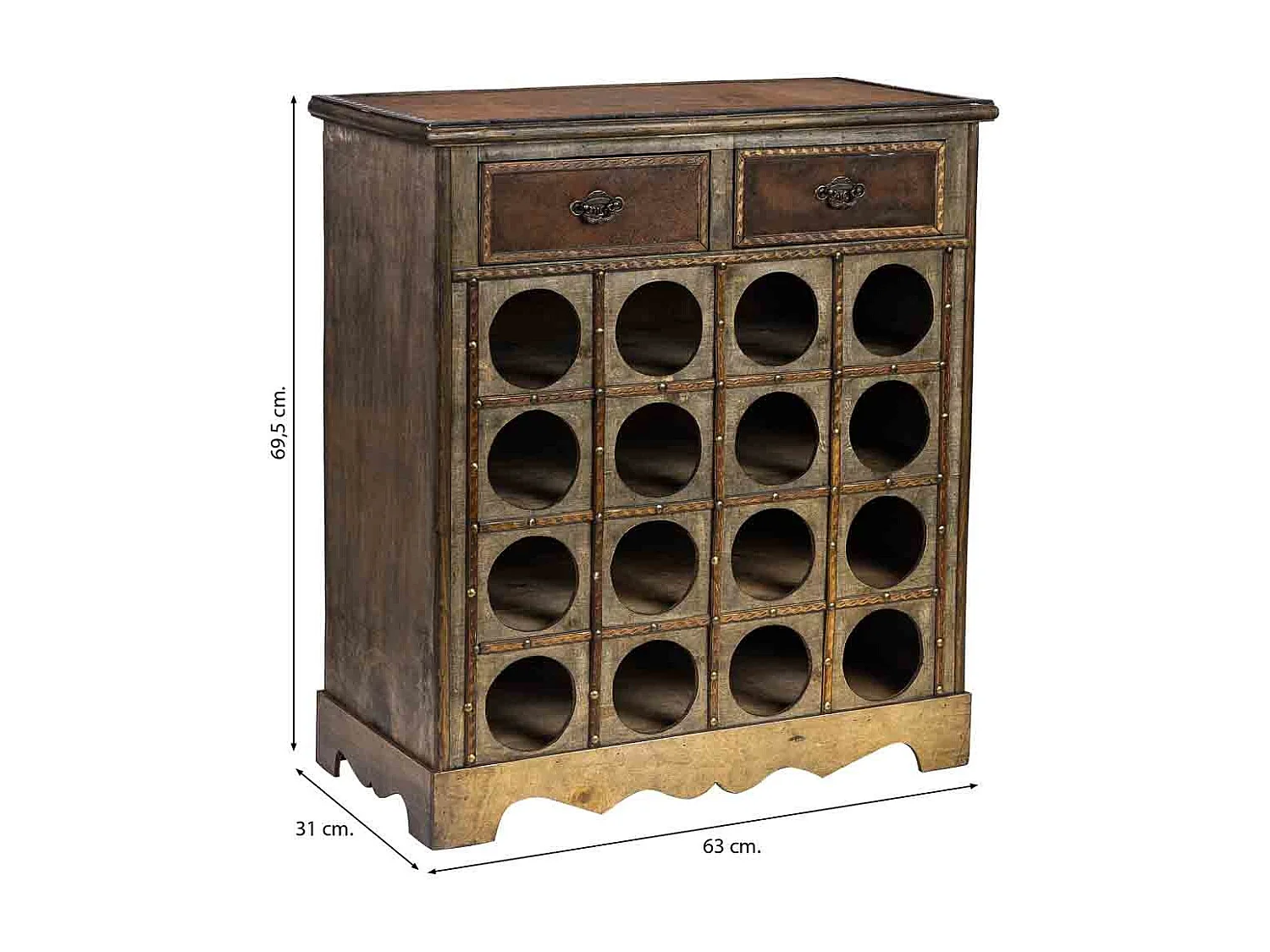 Weinregal-Truhe aus Holz braun, 63x31x69,5H cm