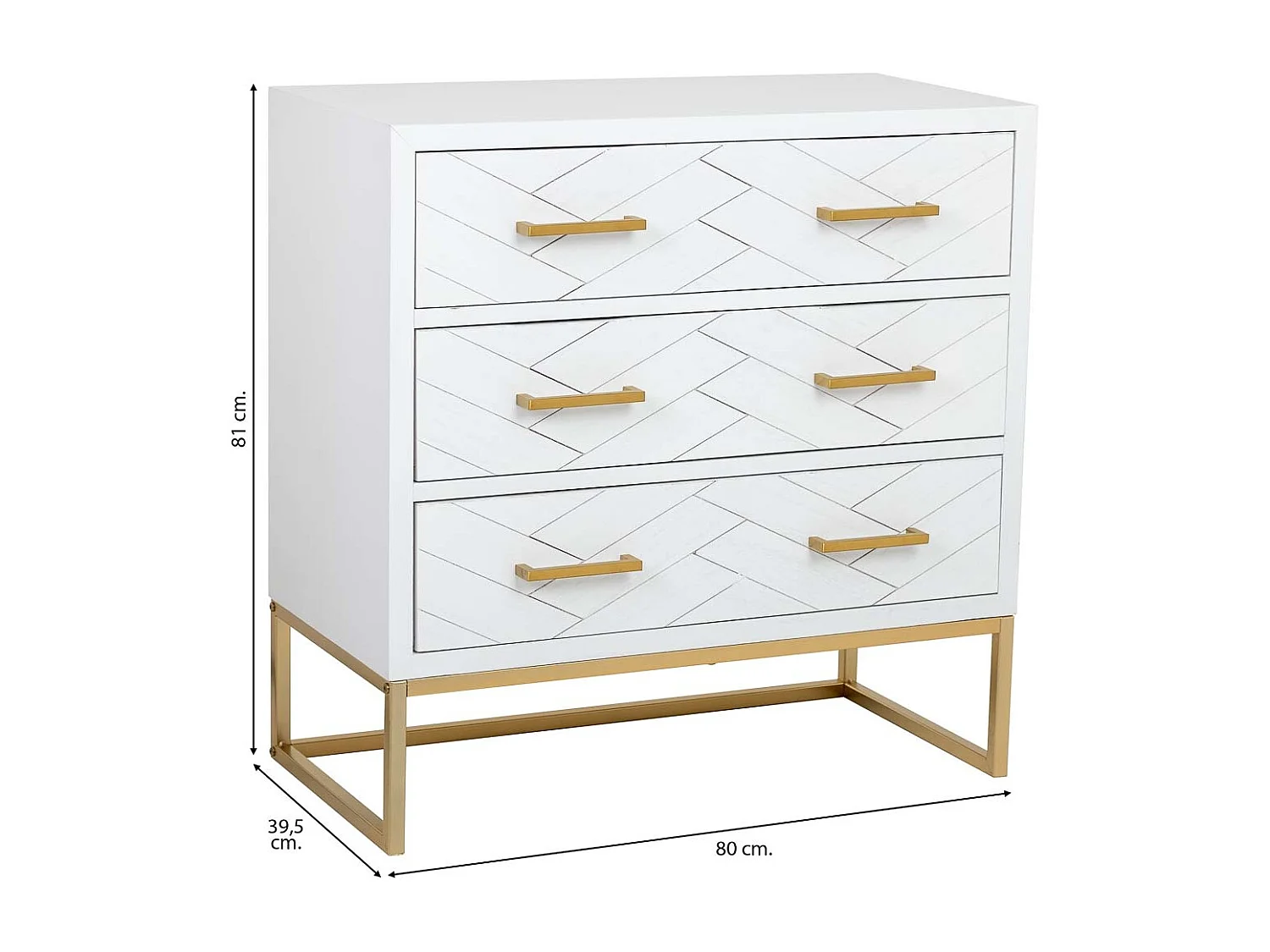 Cómoda 3 gavetas madeira e metal 80x39,5x81h cm