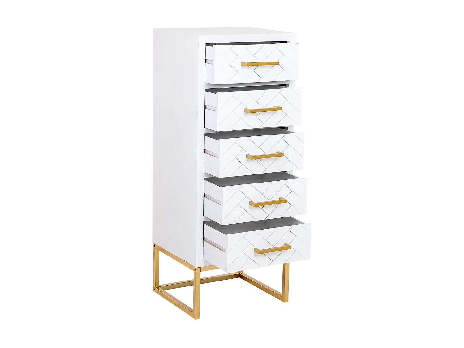 Cómoda com 4 gavetas, madeira e metal, 42x36,5x105h cm