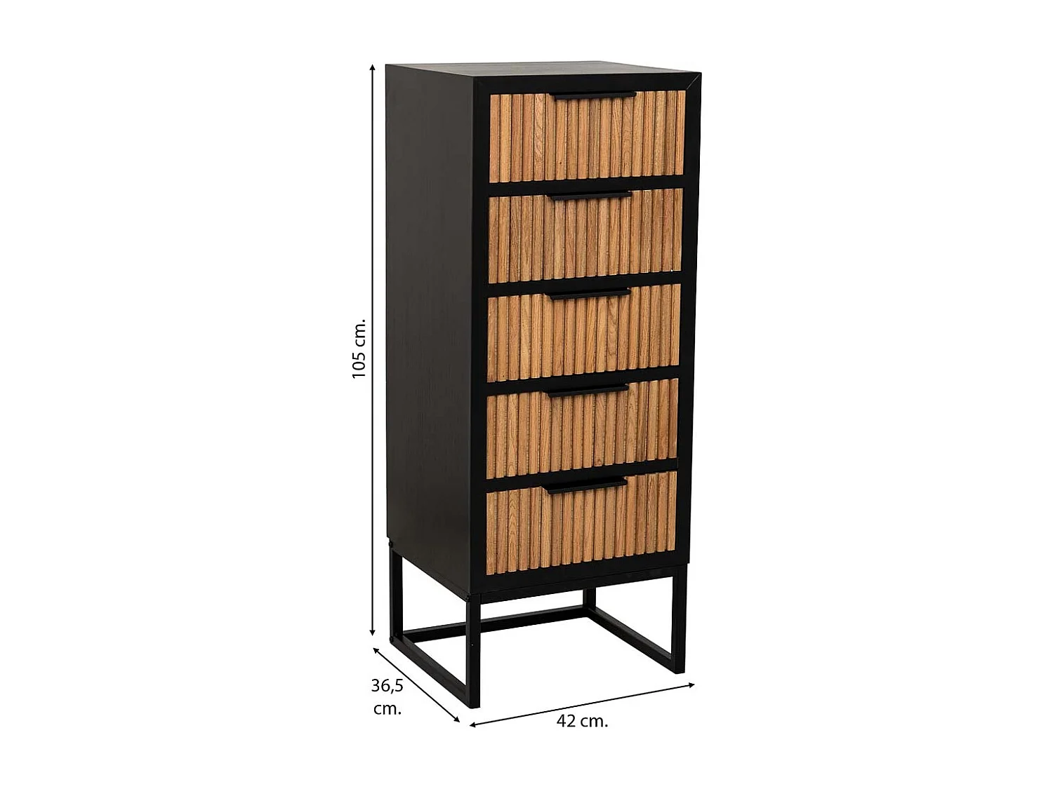 Cómoda com 4 gavetas, madeira e metal, 42x36,5x105h cm