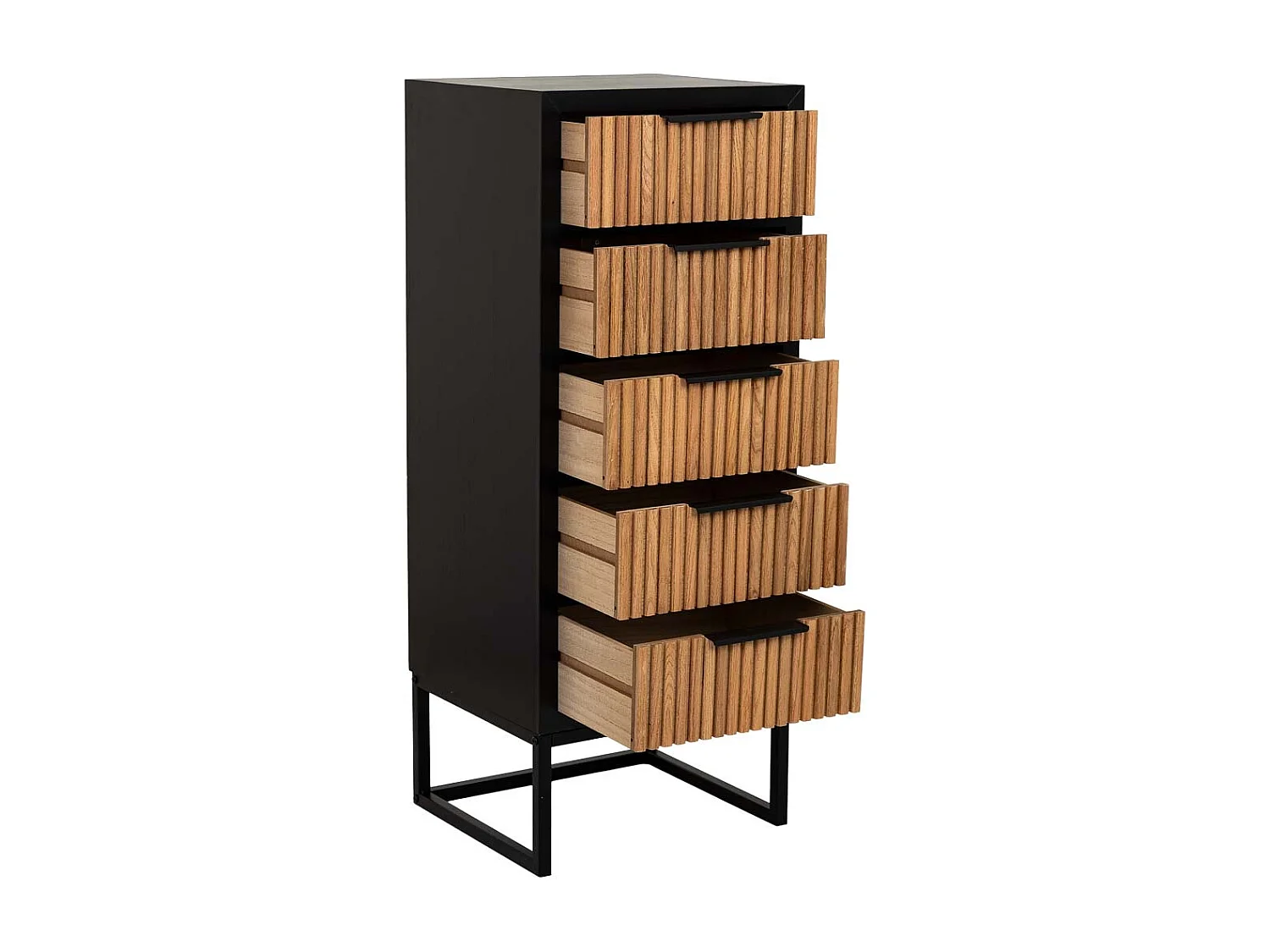 Cómoda com 4 gavetas, madeira e metal, 42x36,5x105h cm