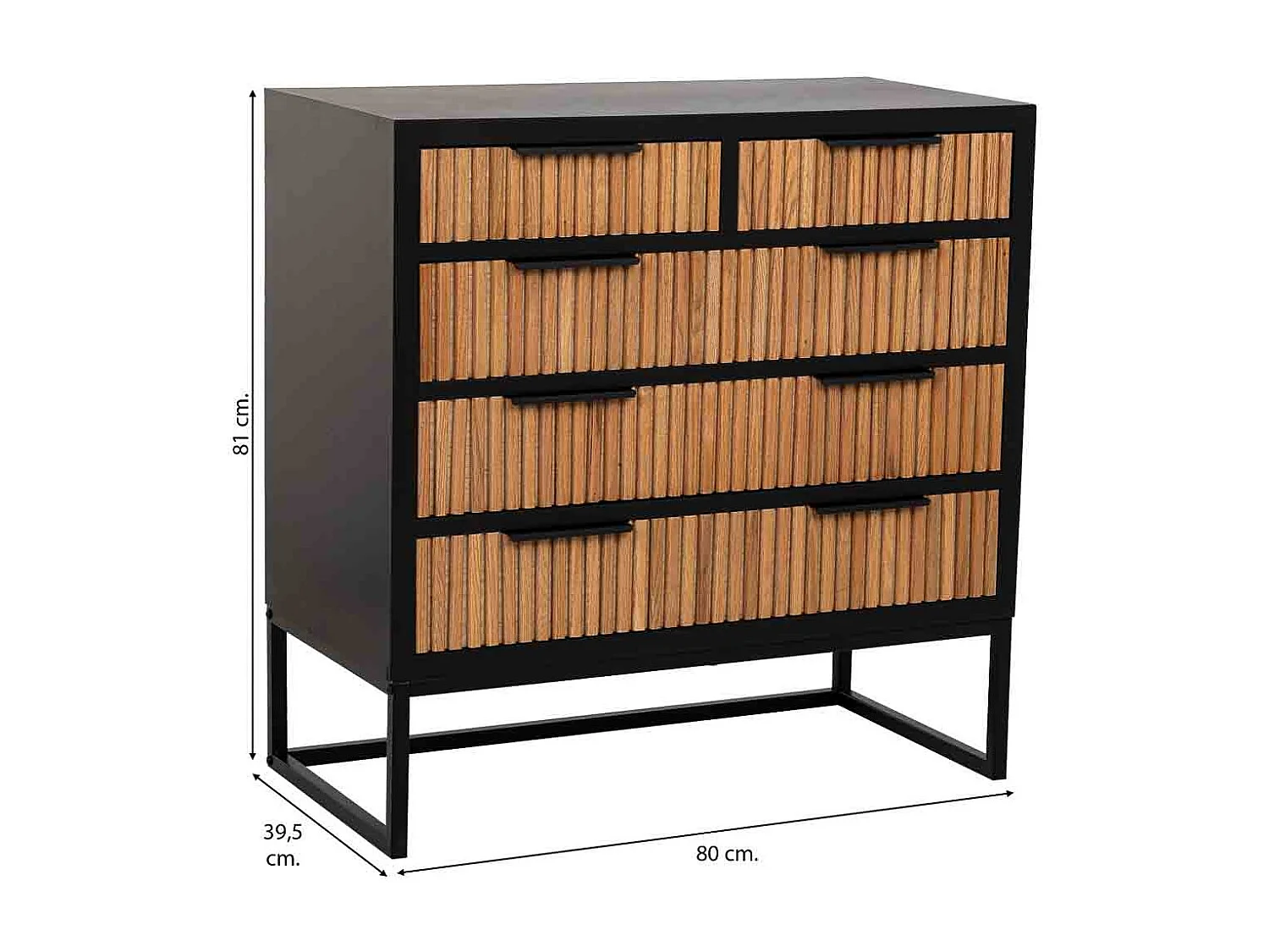 Cómoda 4 gavetas madeira e metal 80x39,5x81h cm