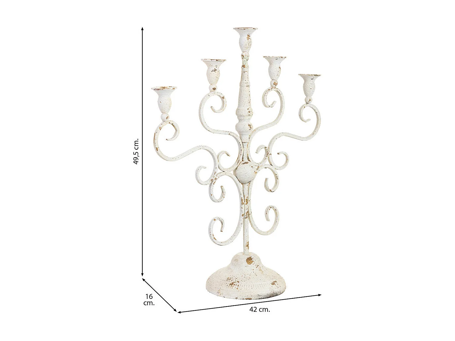 Candelabro metal para 5 velas acabado envejecido 42x16x49,5h cm