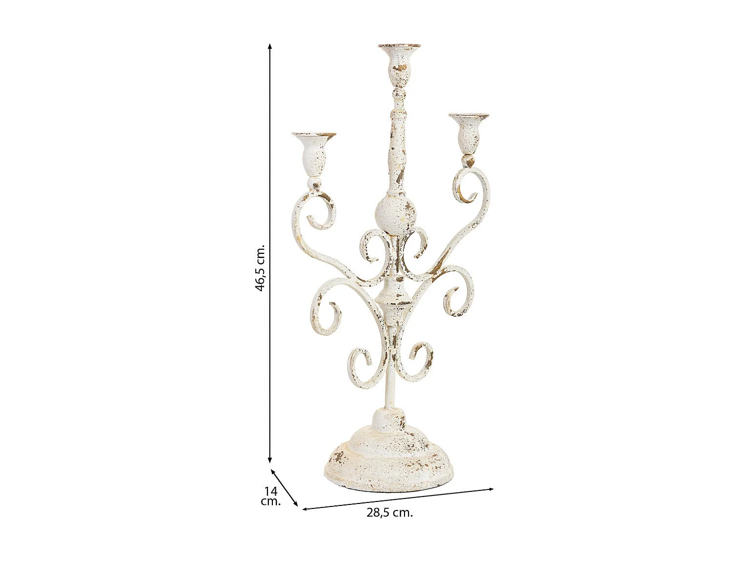 Candelabro em metal 3 velas envelhecidas 28,5x14x46,5h cm