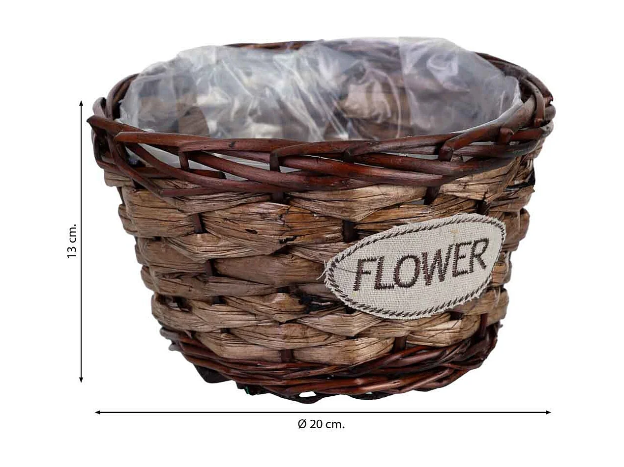Maceta de mimbre marrón 20x20x13h cm