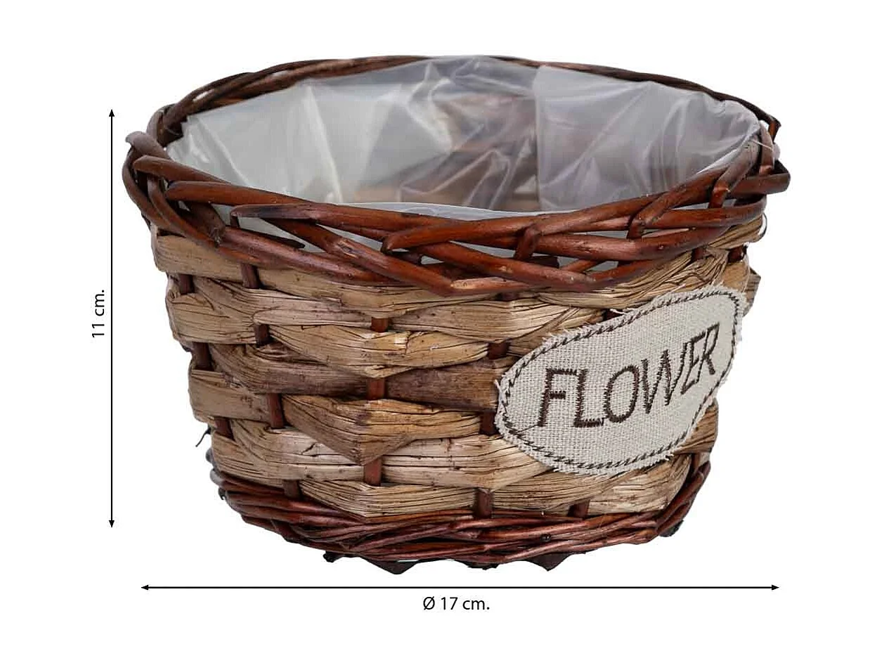 Maceta de mimbre marrón 17x17x11h cm