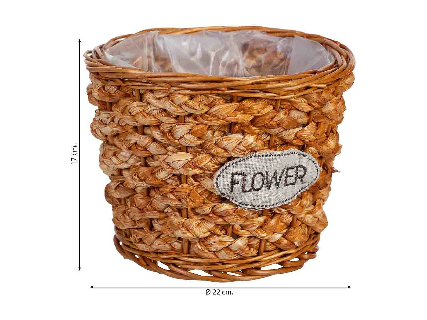Maceta de mimbre marrón 22x22x17h cm