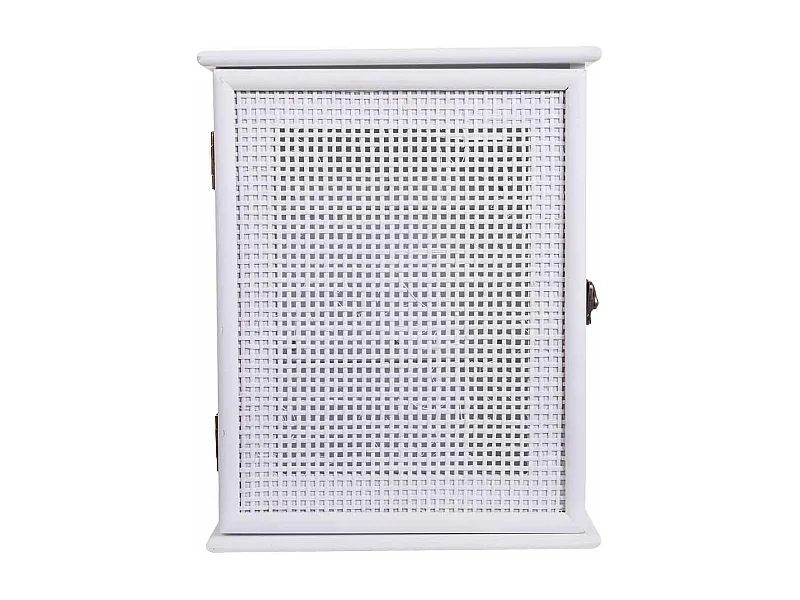 Schlüsselkasten aus Holz und weißem Netzgewebe, 24 x 7,5 x 30 h cm