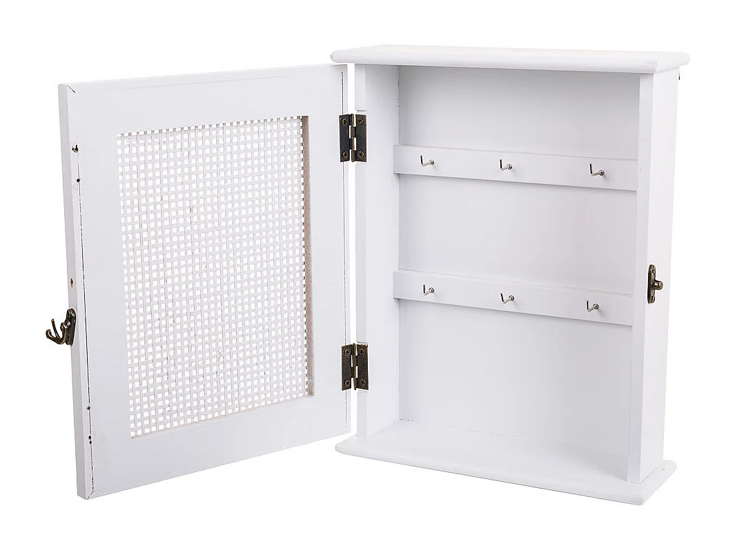 Caja de llaves de madera y rejilla blanca 24x7.5x30