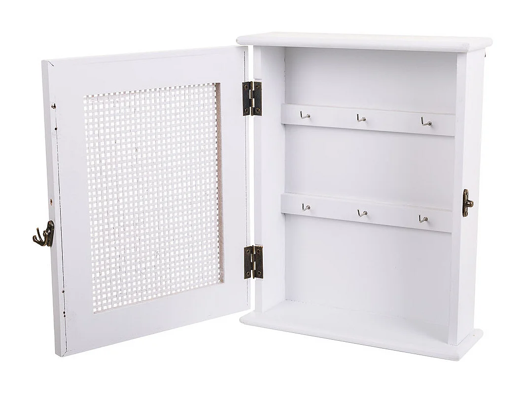 Caja de llaves de madera y rejilla blanca 24x7.5x30h cm