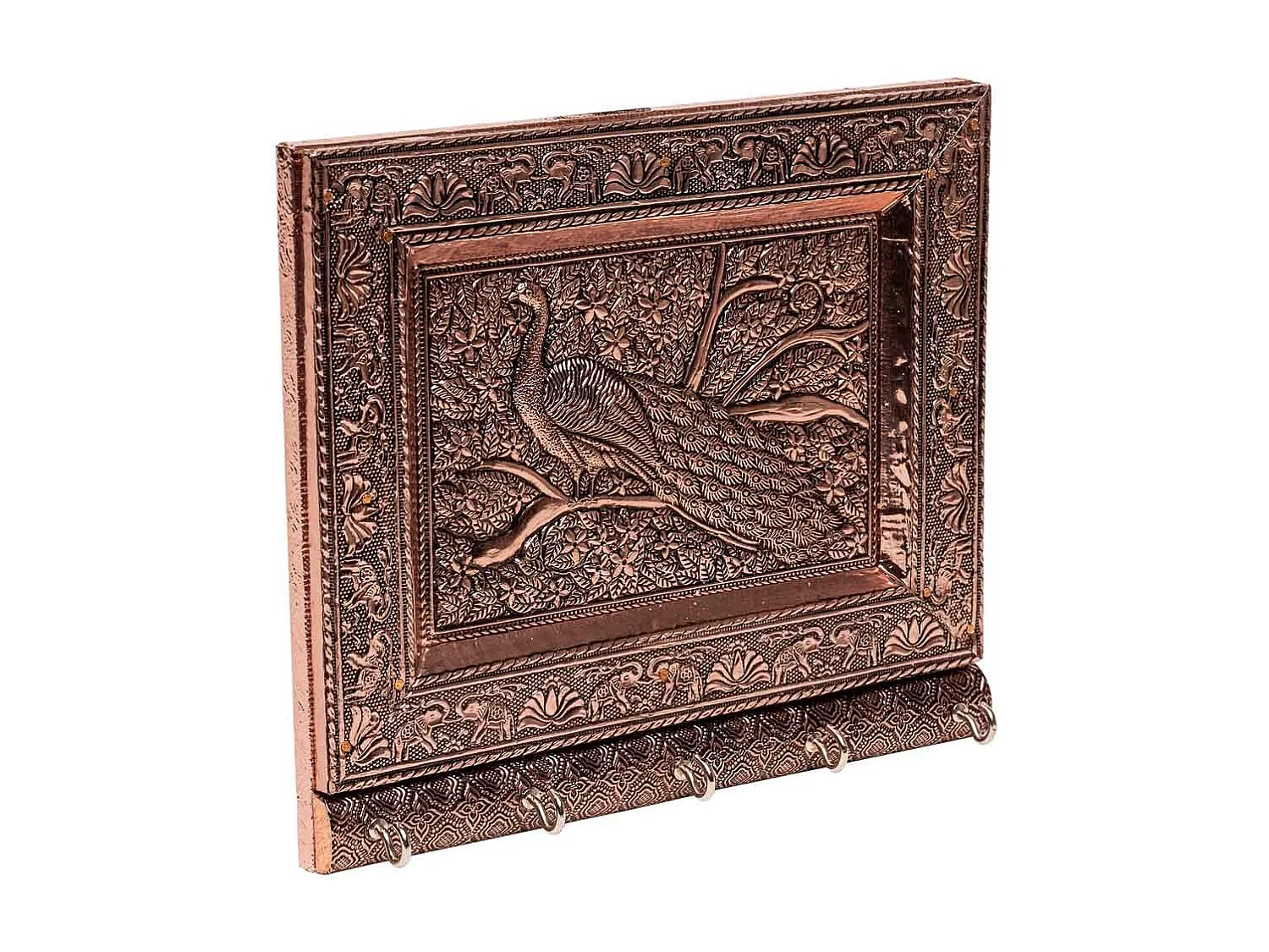 Porte-clés en métal repoussé couleur cuivre 22,5x17,5x2h