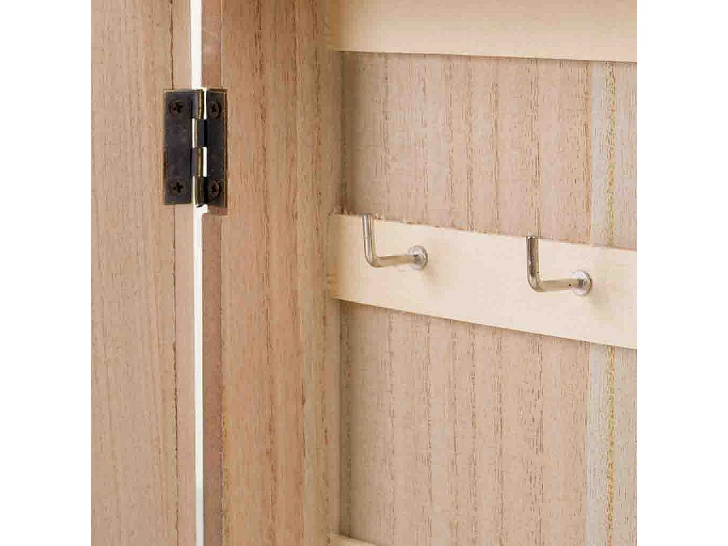 Schlüsselkasten aus Holz und braunem Netzgeflecht, 24 x 7,5 x 30 h cm