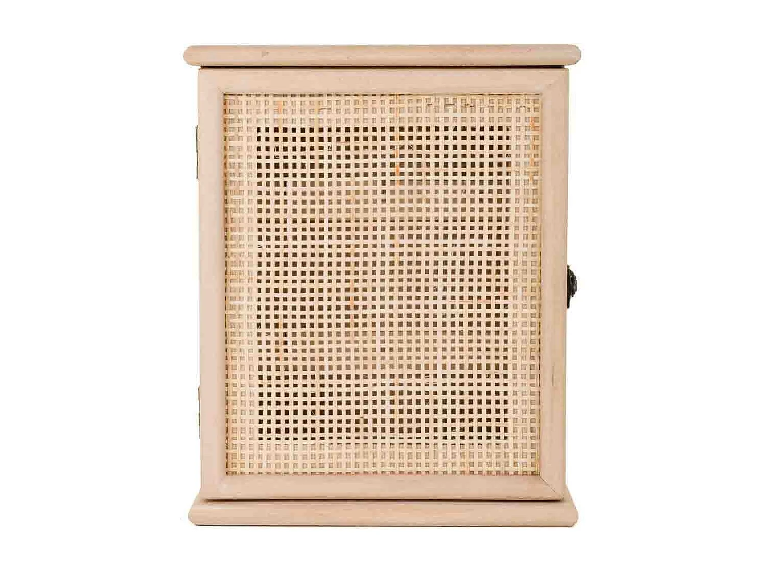 Schlüsselkasten aus Holz und braunem Netzgeflecht, 24 x 7,5 x 30 h cm
