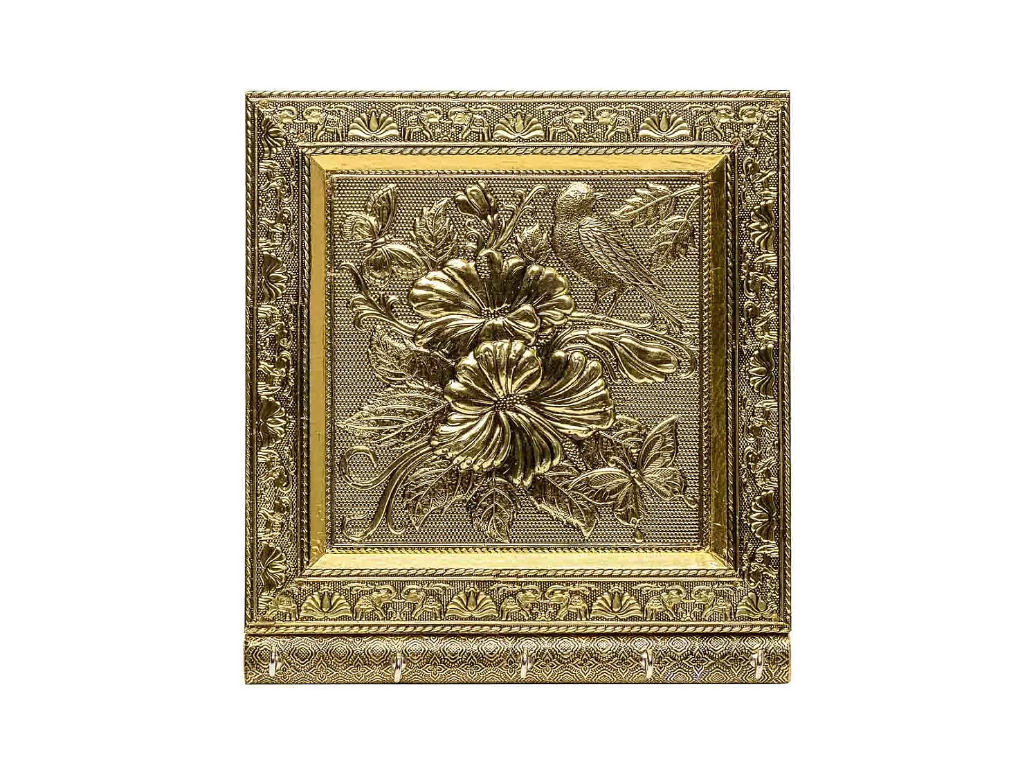 Porte-clés en métal repoussé doré 25x22,5x2h