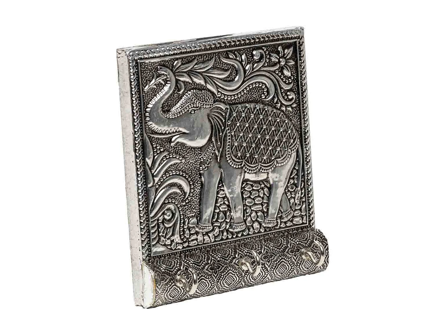 Portachiavi in metallo argentato sbalzato 12,5x7,5x2h