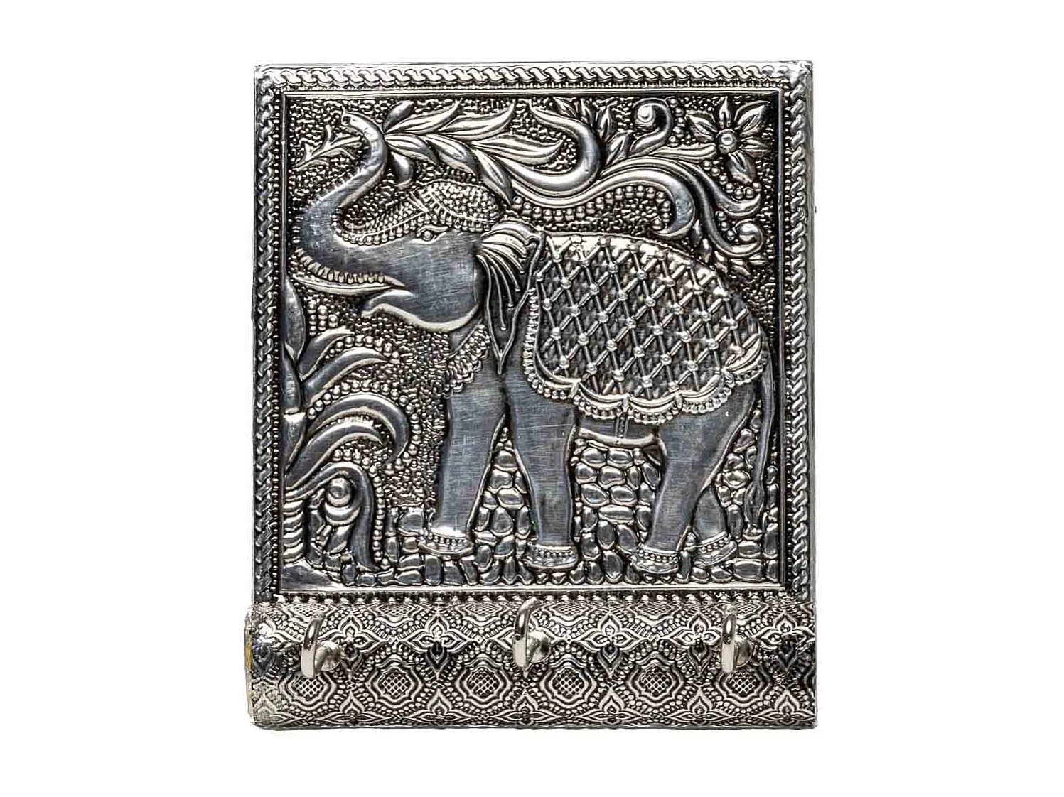 Portachiavi in metallo argentato sbalzato 12,5x7,5x2h