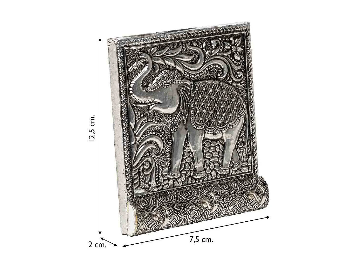 Portachiavi in metallo argentato sbalzato 12,5x7,5x2h