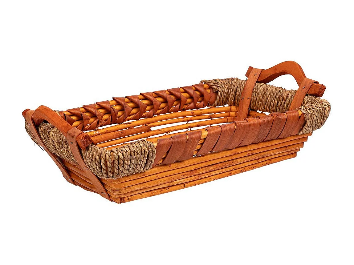 Plateau en osier et bois 38x22x9/12,5h cm