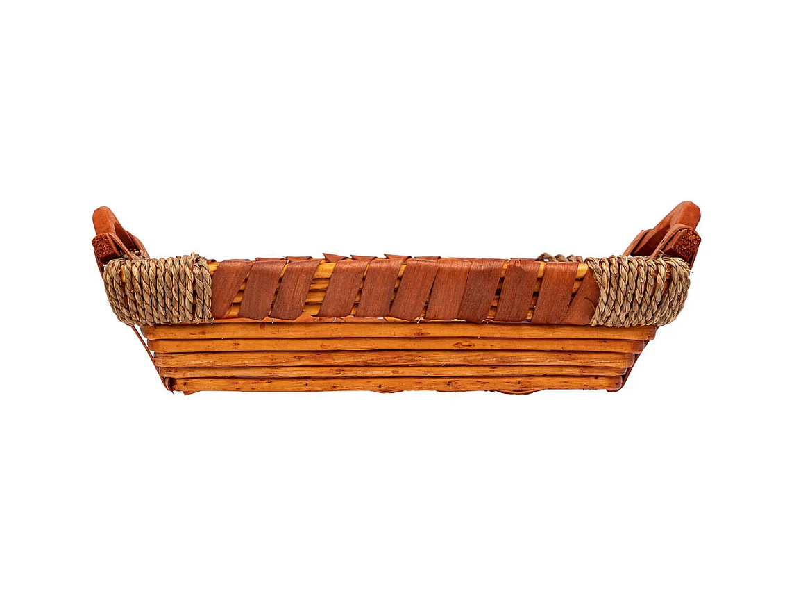 Tabuleiro em vime e madeira 38x22x9/12,5h cm