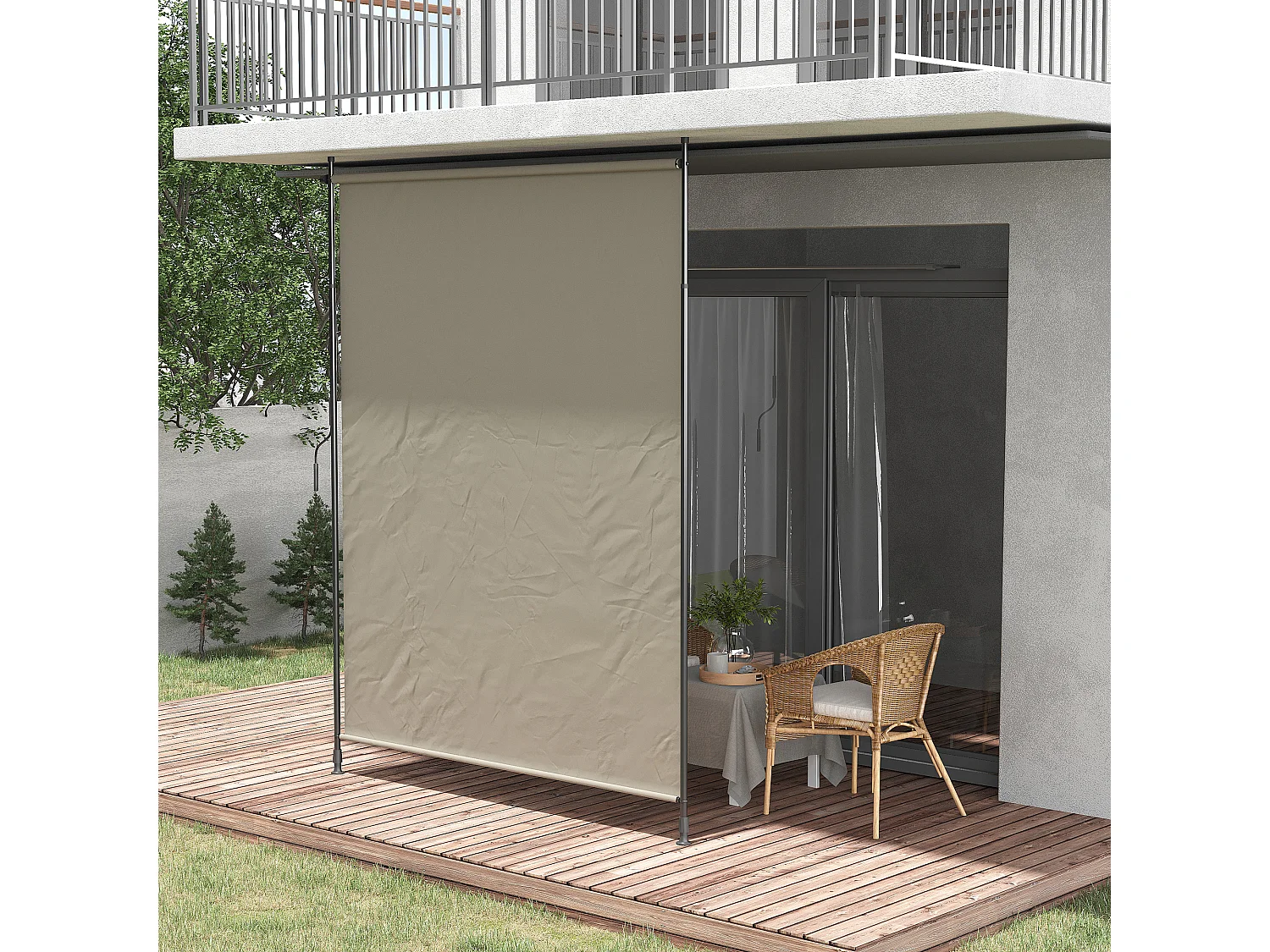 Store vertical réglable avec manivelle - brise-vue - installation sans perçage - alu métal grège