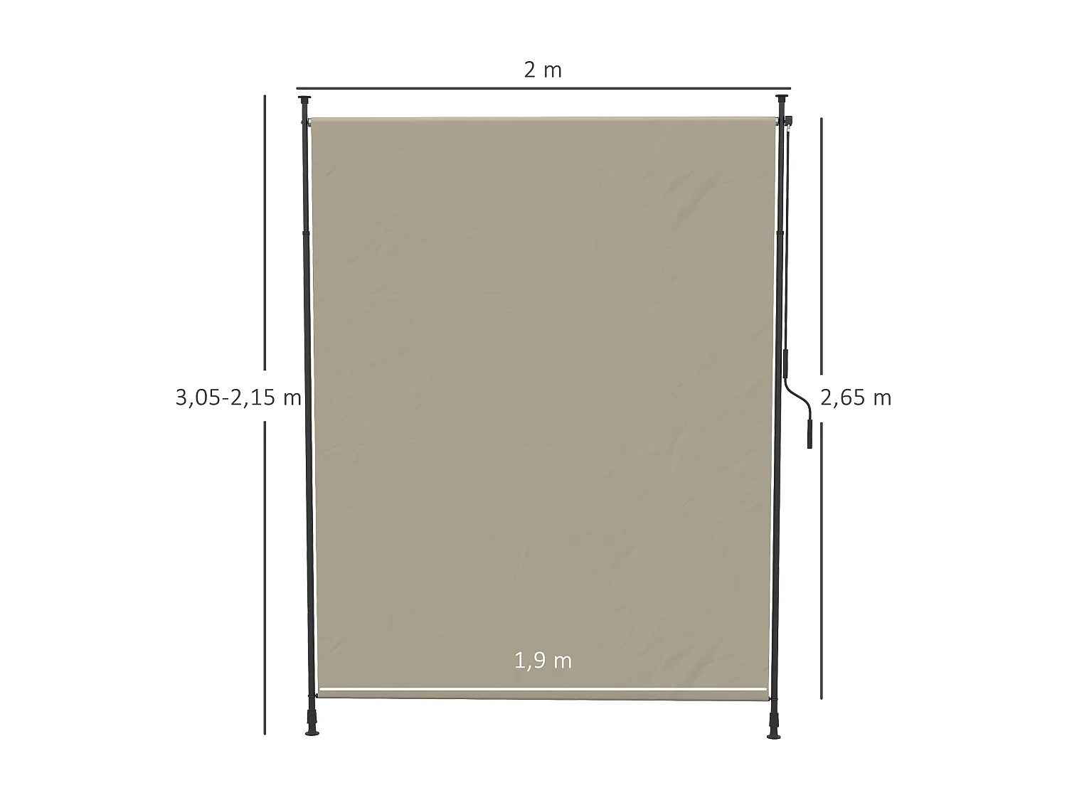 Store vertical réglable avec manivelle - brise-vue - installation sans perçage - alu métal grège