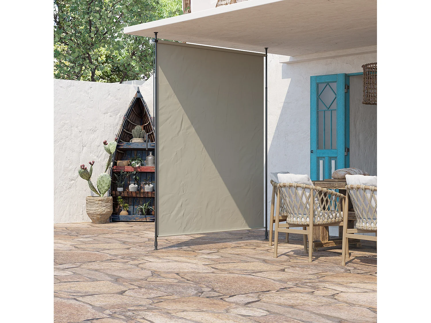 Store vertical réglable avec manivelle - brise-vue - installation sans perçage - alu métal grège