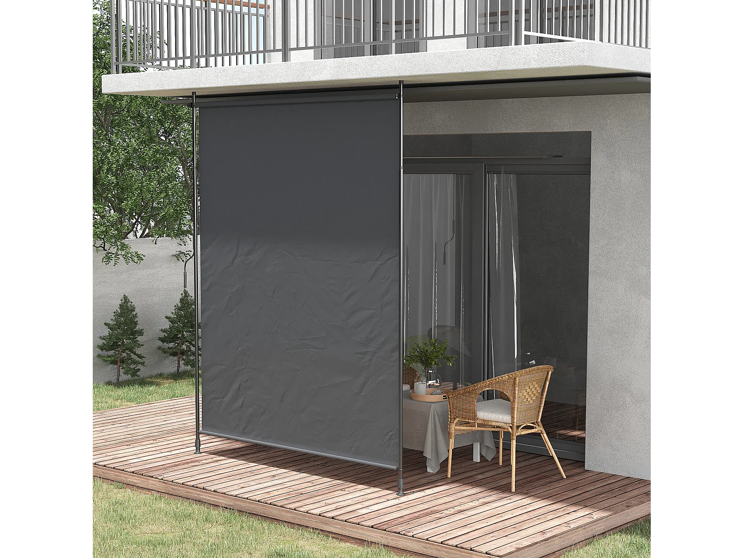 Store vertical réglable avec manivelle - brise-vue - installation sans perçage - alu métal gris