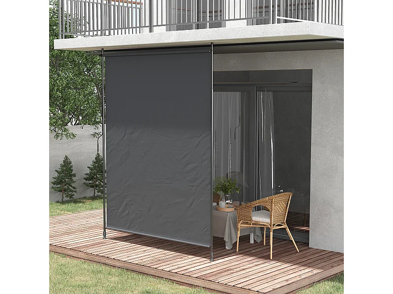 Store vertical réglable avec manivelle - brise-vue - installation sans perçage - alu métal gris