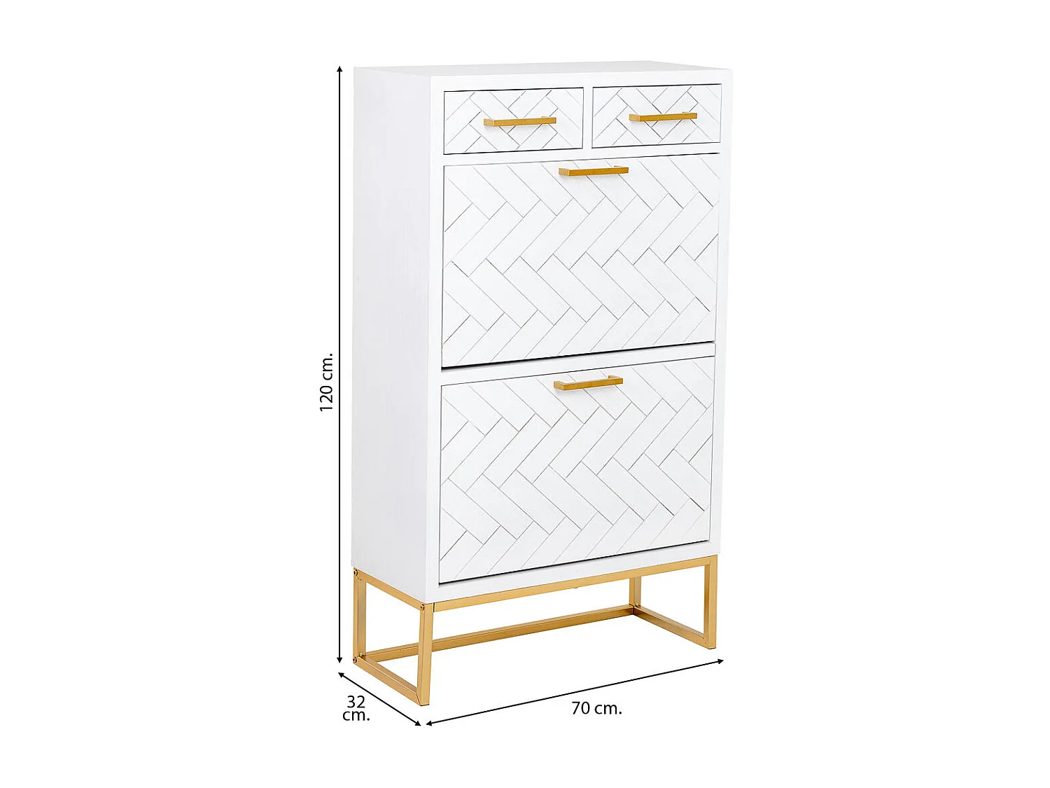 Sapateira com 2 gavetas e 2 portas, madeira e metal, 70x32x120h cm