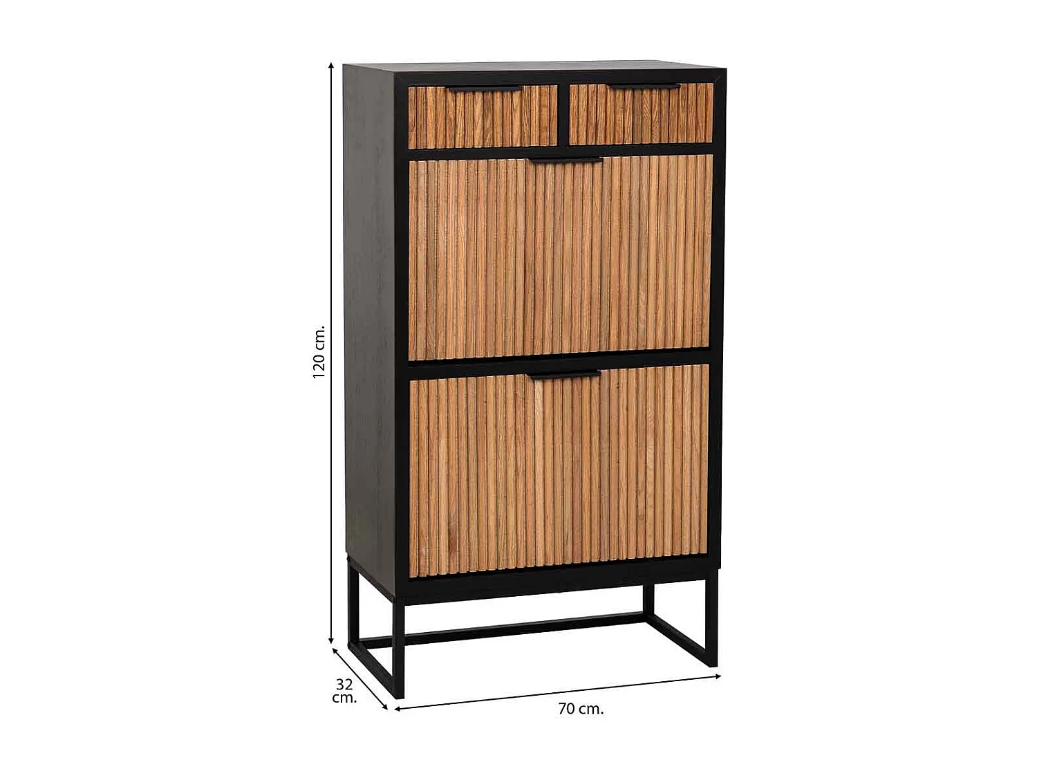 Sapateira com 2 gavetas e 2 portas, madeira e metal, 70x32x120h cm