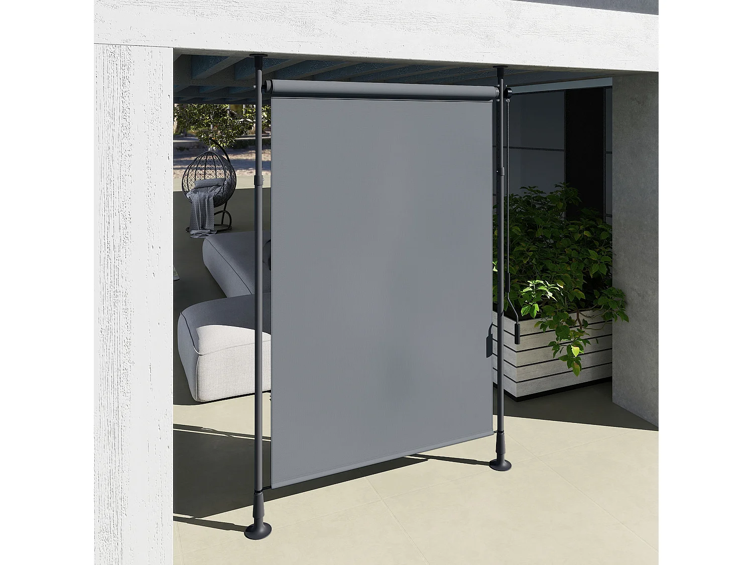 Store extérieur sur pied store manuel rétractable enroulable réglable H.2,2-3,1m sans perçage métal polyester gris