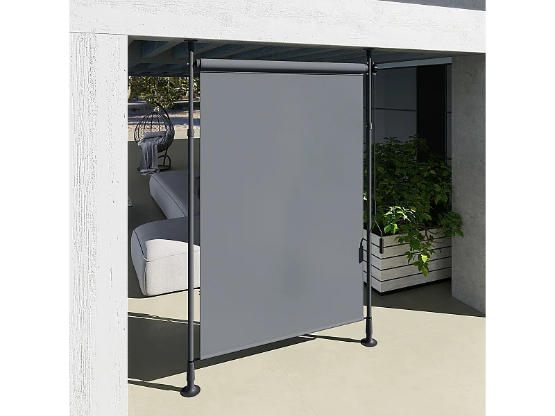 Store extérieur sur pied store manuel rétractable enroulable réglable H.2,2-3,1m sans perçage métal polyester gris