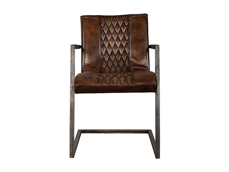 Cadeira de metal e couro marrom 51x65x82h cm