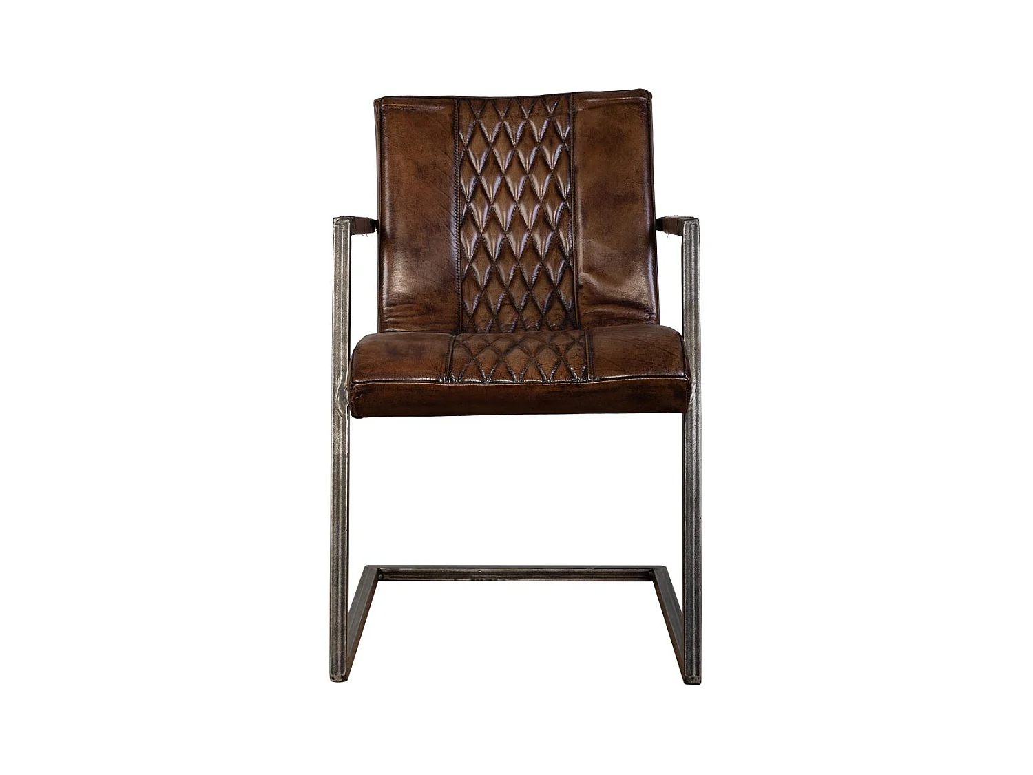 Brauner Stuhl aus Metall und Leder, 51x65x82H cm