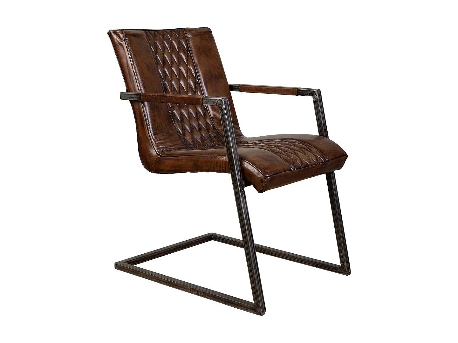 Chaise en métal et cuir marron 51x65x82h cm