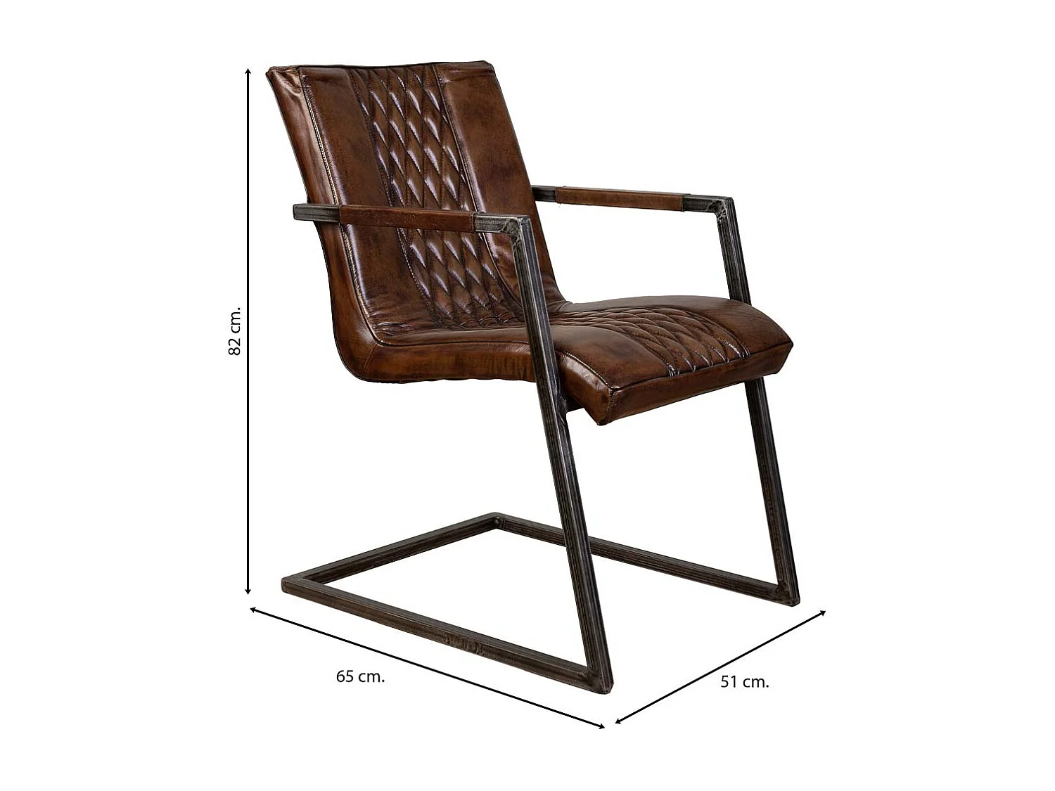 Chaise en métal et cuir marron 51x65x82h cm