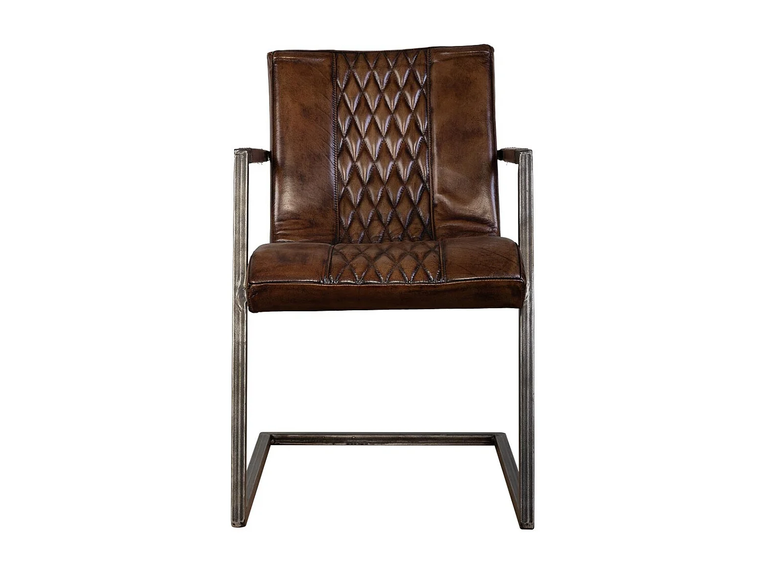 Chaise en métal et cuir marron 51x65x82h cm