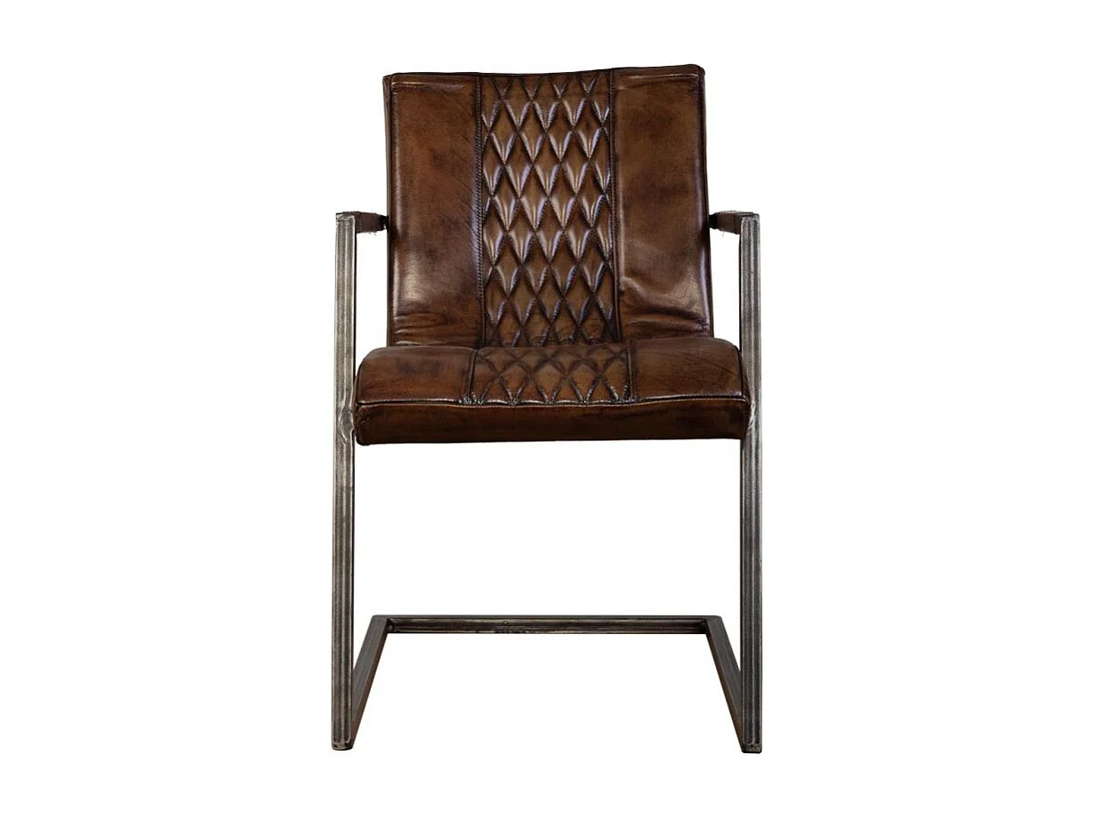 Brauner Stuhl aus Metall und Leder, 51x65x82H cm