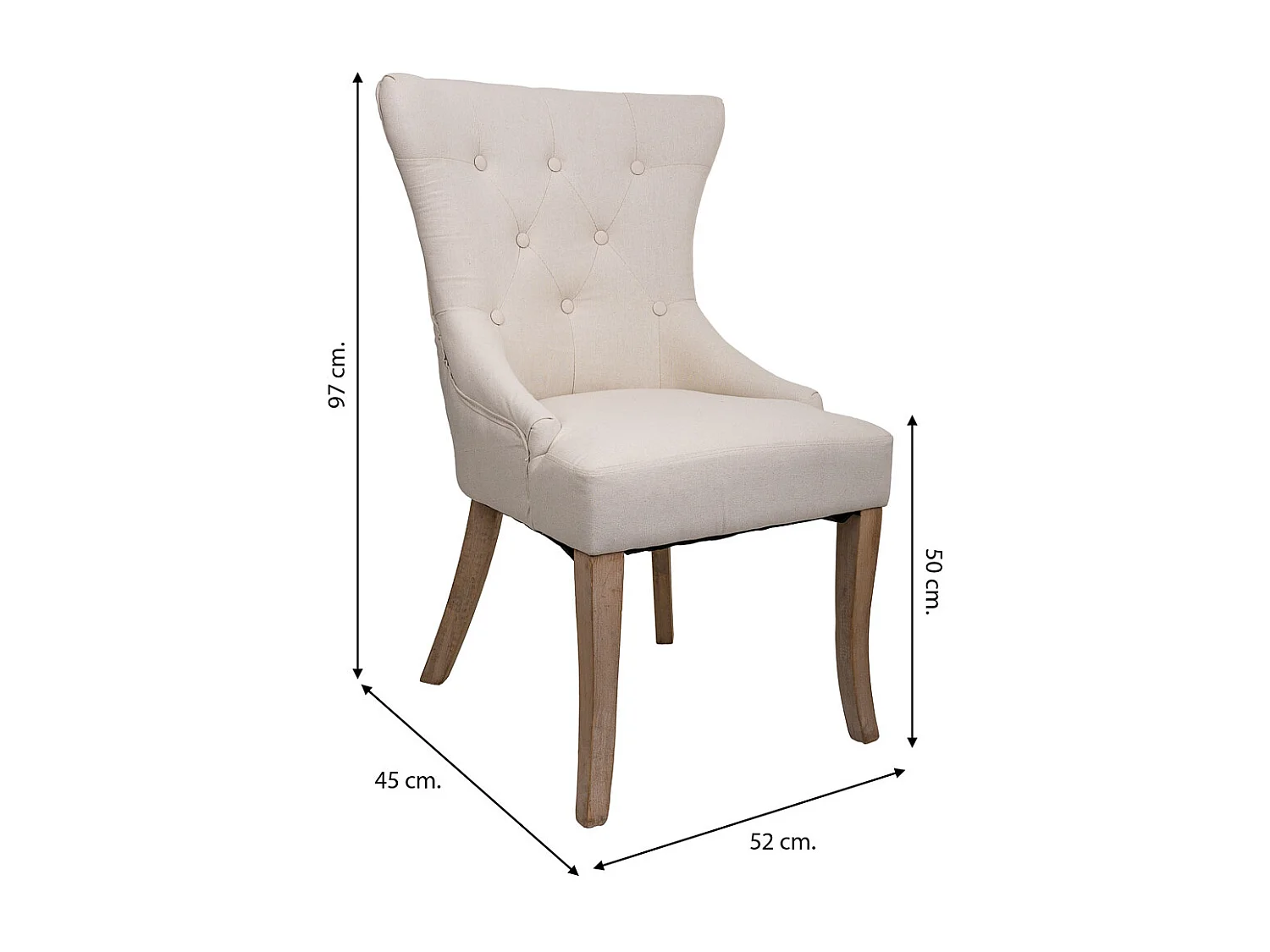 Chaise en bois tapissée couleur crème 52x45x50/97h