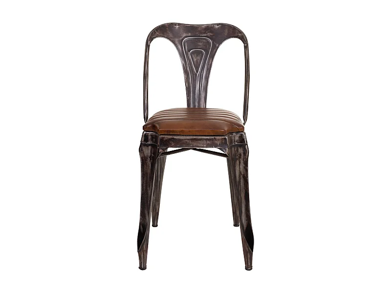 Chaise en métal et cuir marron 39x52x84h cm