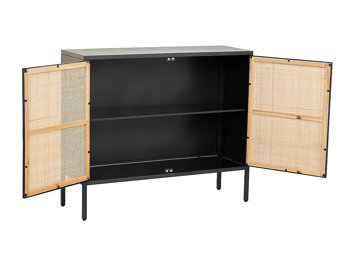 Credenza in metallo e legno 2 ante, nero 100x32x85h cm